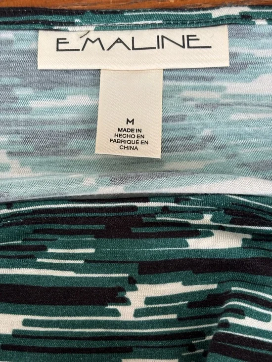 Emaline NWT Green Patterned Scoop Neck 3/4 Sleeve Top Women’s M - Picture 5 of 9